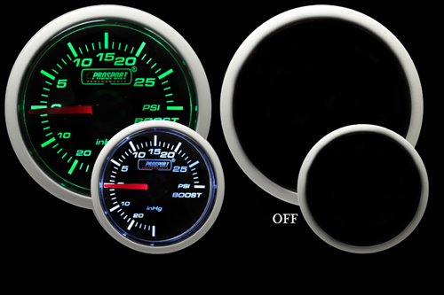 ProSport 52mm Electric Boost Gauge Green/White