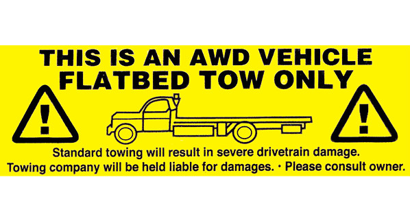 AWD Warning Tow Truck Sticker